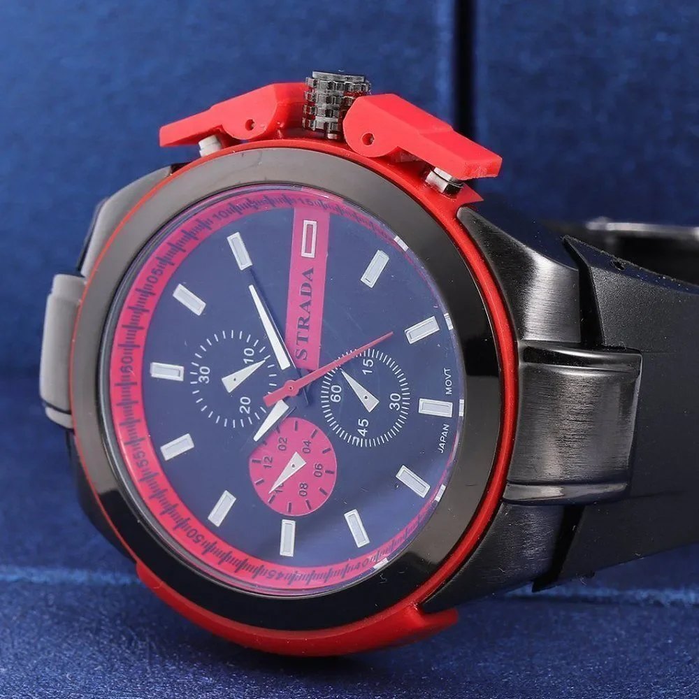 STRADA Silicone Strap Watch in Red & Black
